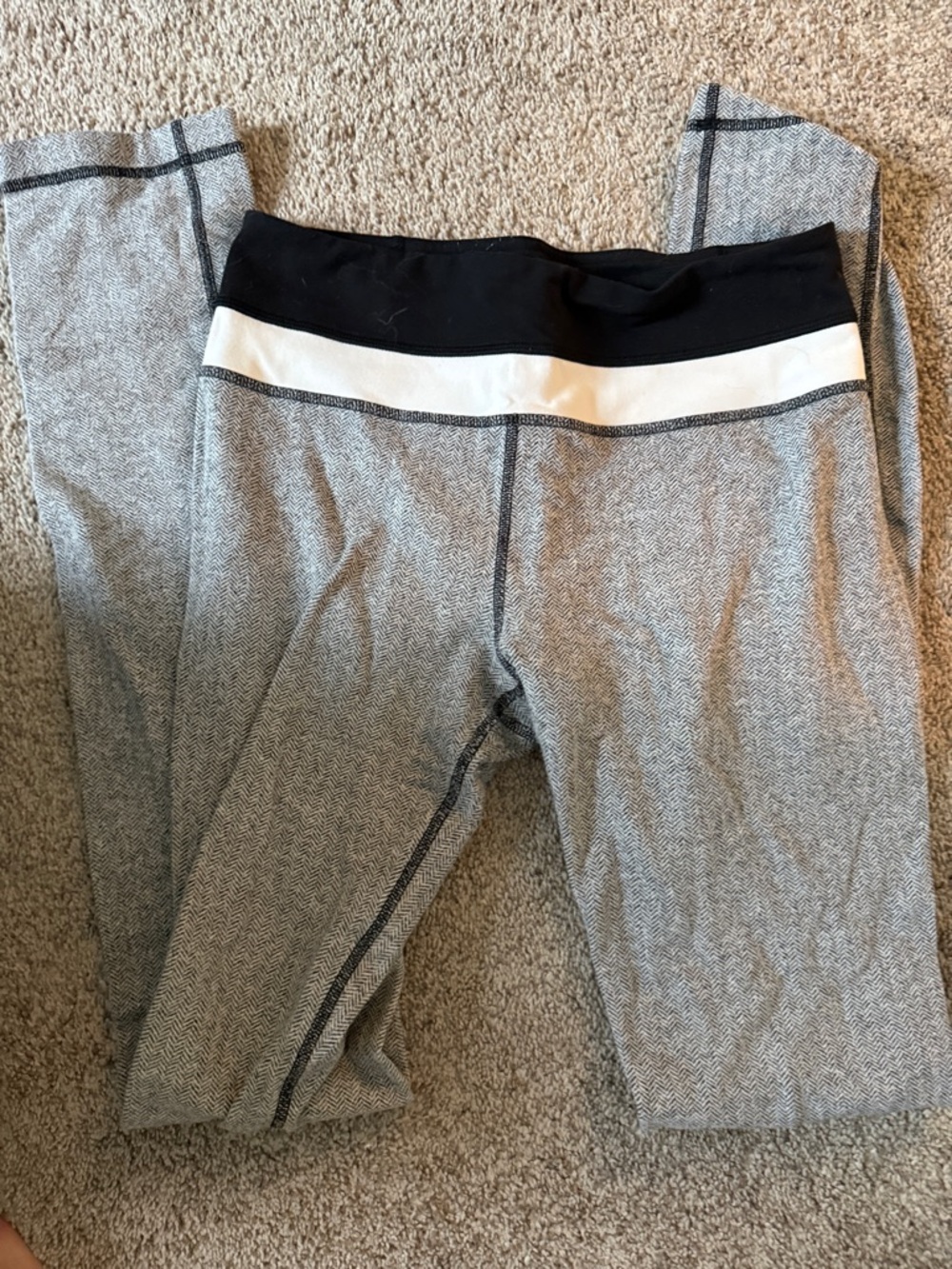 lululemon athletica Gray Capri Leggings with Black Waistband and White Stripe
